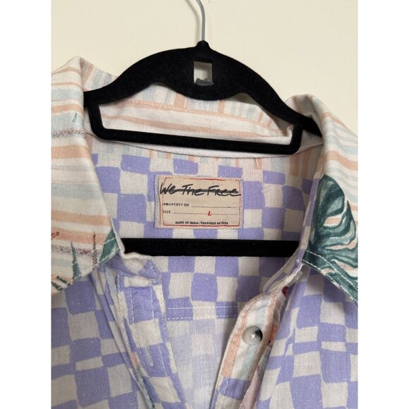 Free People We The Free Retro Tropical Sunset Combo Button Down Shirt Size large - Picture 3 of 8